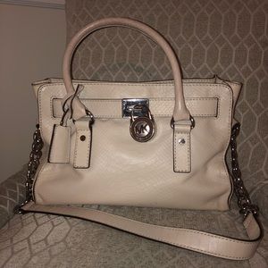Michael Kors Hamilton Python Leather Satchel Cream